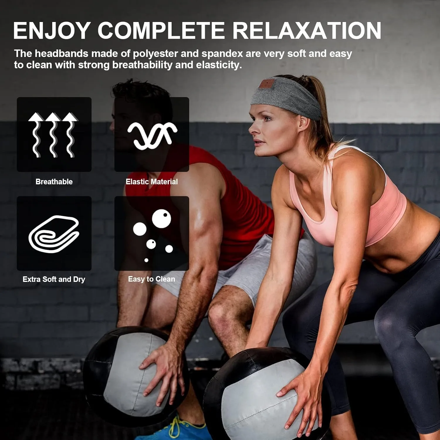 2 Pieces Wireless Bluetooth-Compatible Music Headband with HD Speakers Wireless Headphones for Side Sleepers Sleeping Calling Jogging Yoga Workout