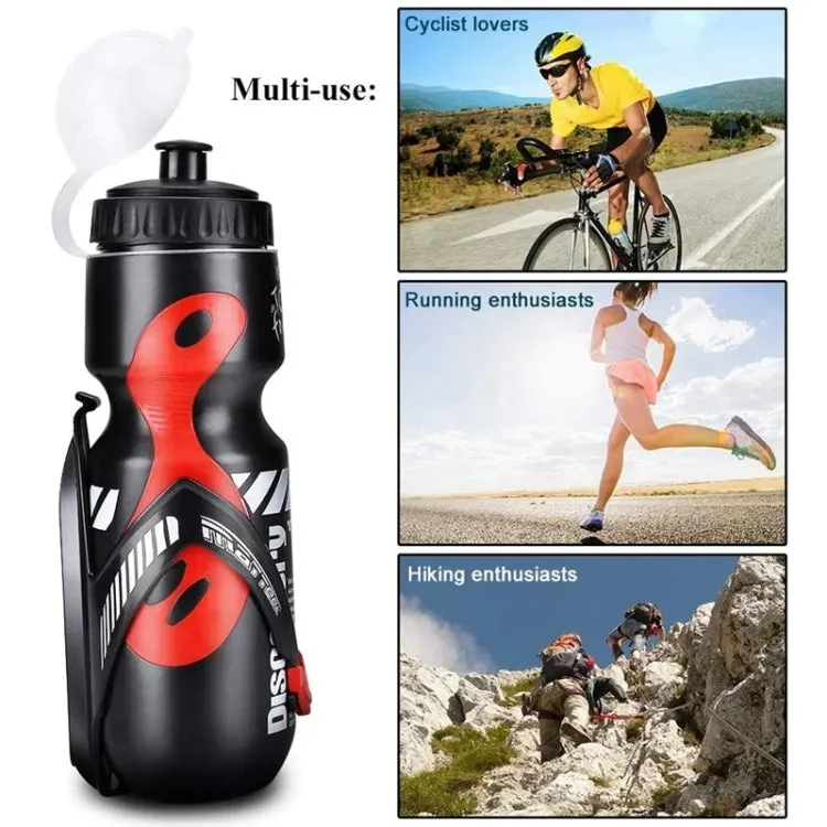 650ml Mountain Bike Water Bottle Set Outdoor Cycling Sports Bottle With V-shaped Holder Cage(Black)