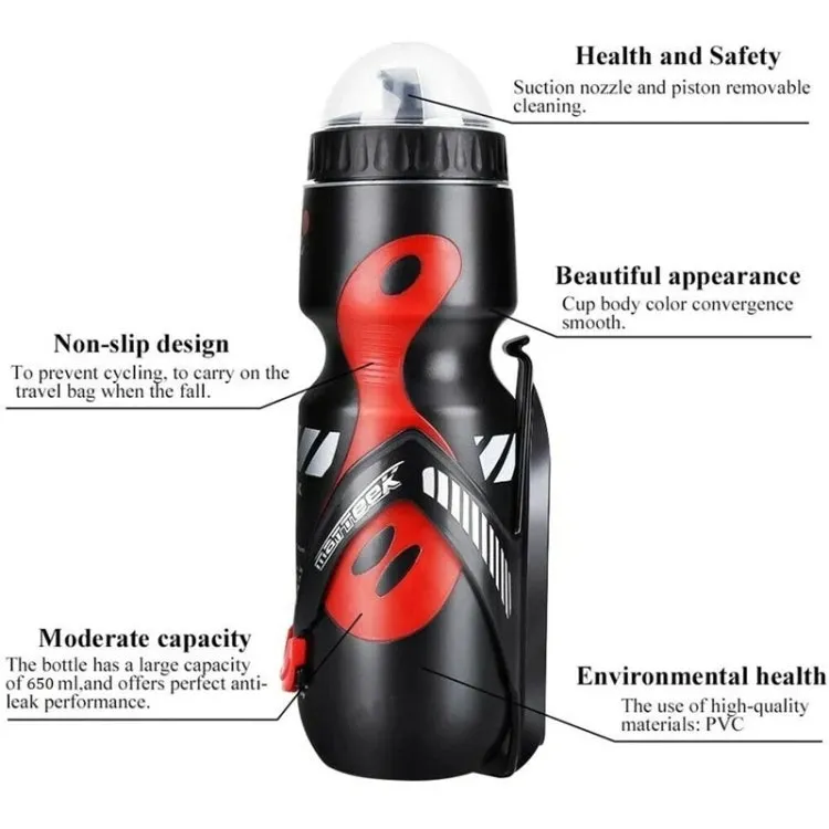 650ml Mountain Bike Water Bottle Set Outdoor Cycling Sports Bottle With V-shaped Holder Cage(Black)
