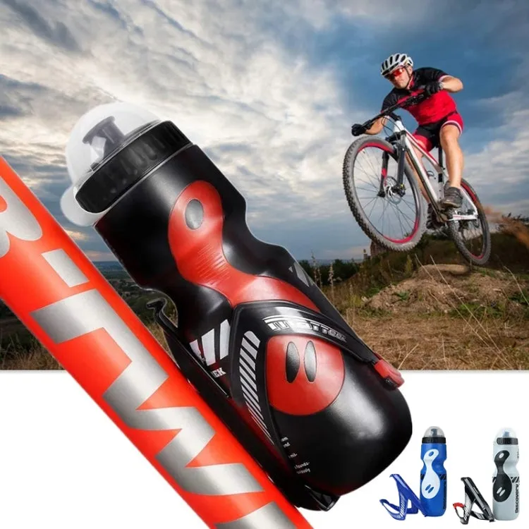 650ml Mountain Bike Water Bottle Set Outdoor Cycling Sports Bottle With V-shaped Holder Cage(Black)