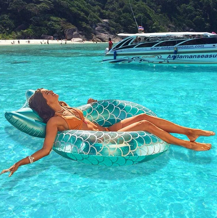 Adult Thickened Backrest Swimming Ring Mermaid Swim Ring(Blue)