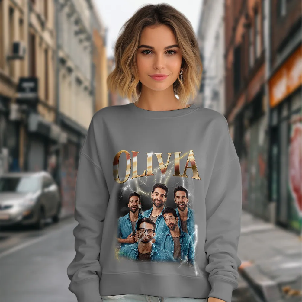Custom Photo and Text Hoodie Personalised Photo Gift Unisex Personality Vintage Lightning Sweatshirt
