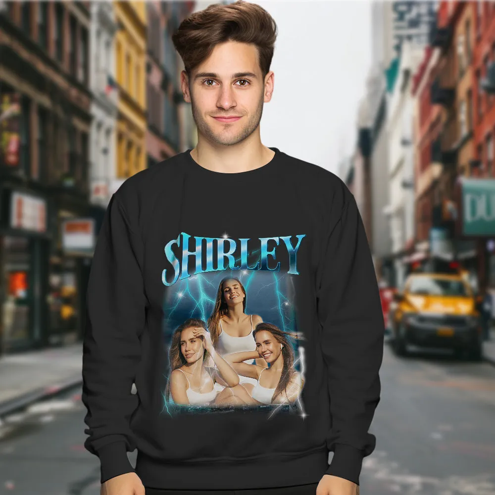 Custom Photo and Text Hoodie Personalised Photo Gift Unisex Personality Vintage Lightning Sweatshirt