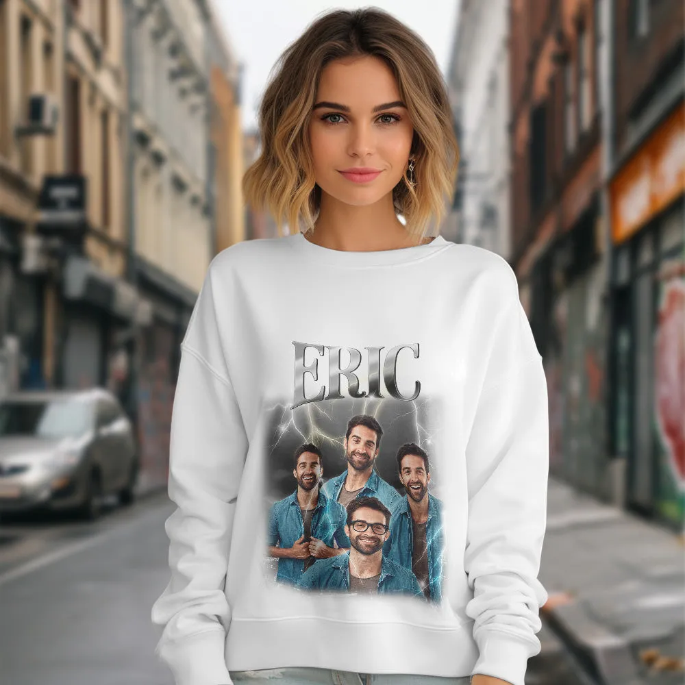 Custom Photo and Text Hoodie Personalised Photo Gift Unisex Personality Vintage Lightning Sweatshirt