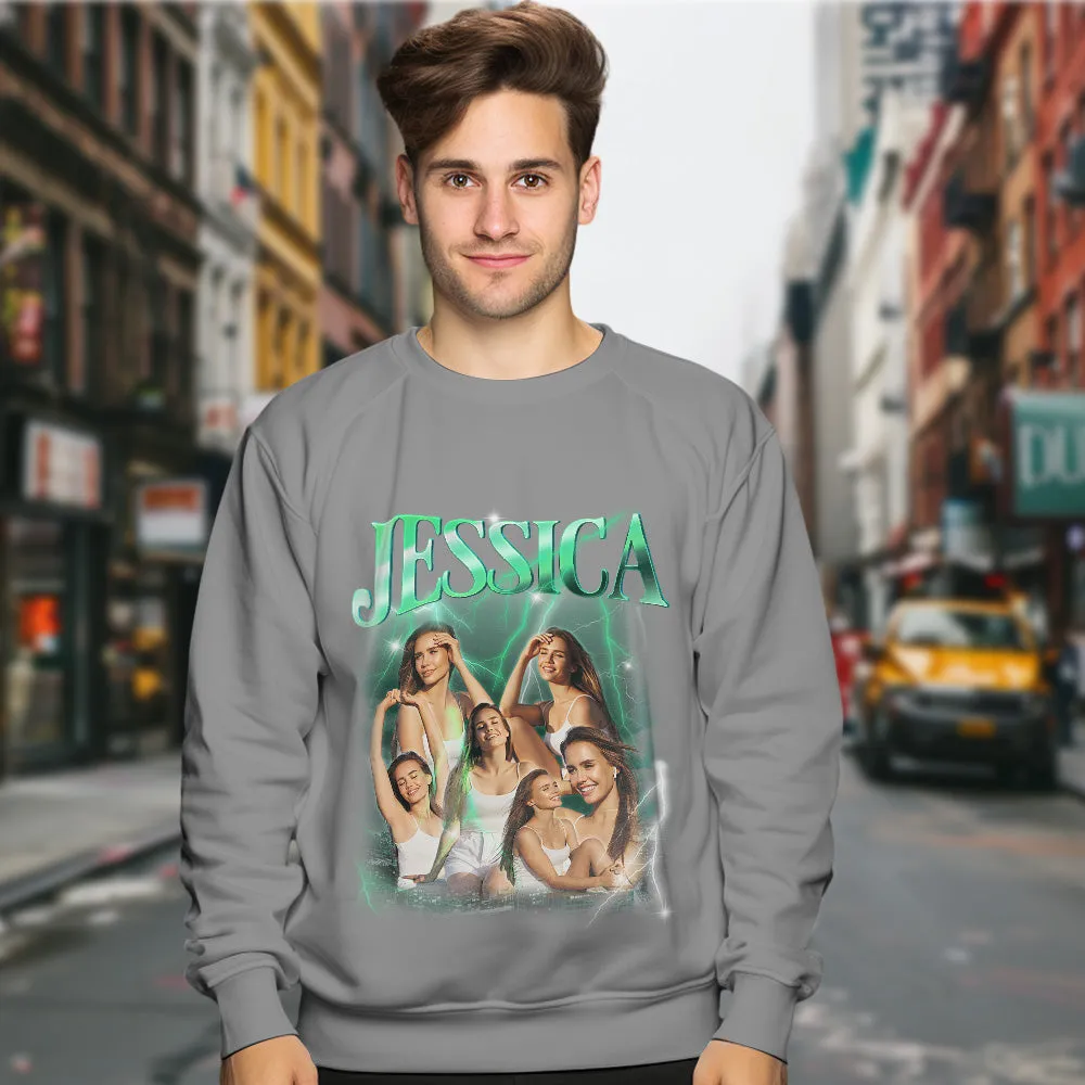 Custom Photo and Text Hoodie Personalised Photo Gift Unisex Personality Vintage Lightning Sweatshirt
