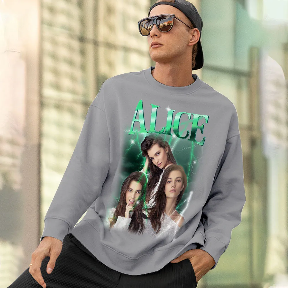Custom Photo and Text Hoodie Personalised Photo Gift Unisex Personality Vintage Lightning Sweatshirt