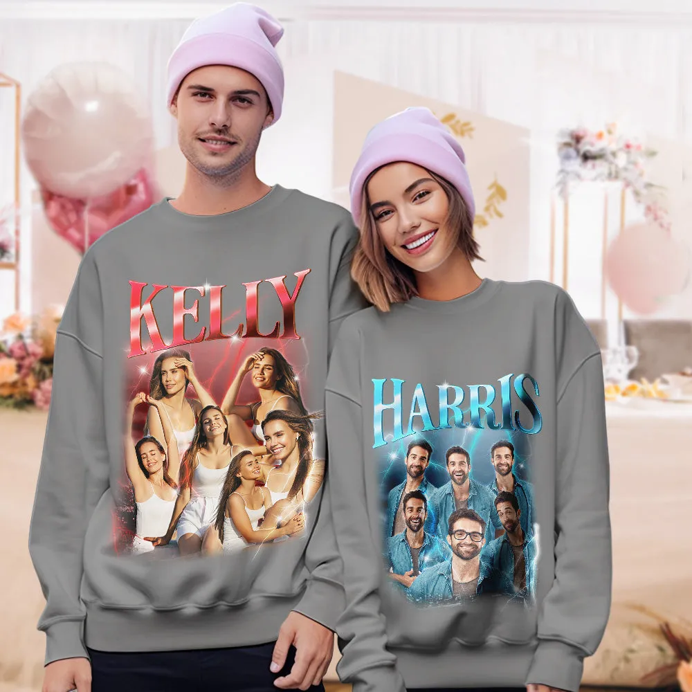 Custom Photo and Text Hoodie Personalised Photo Gift Unisex Personality Vintage Lightning Sweatshirt