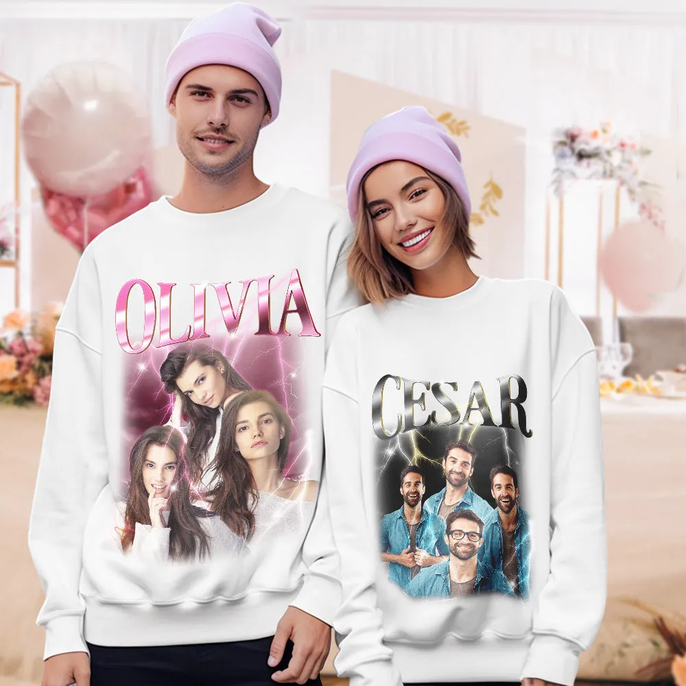 Custom Photo and Text Hoodie Personalised Photo Gift Unisex Personality Vintage Lightning Sweatshirt
