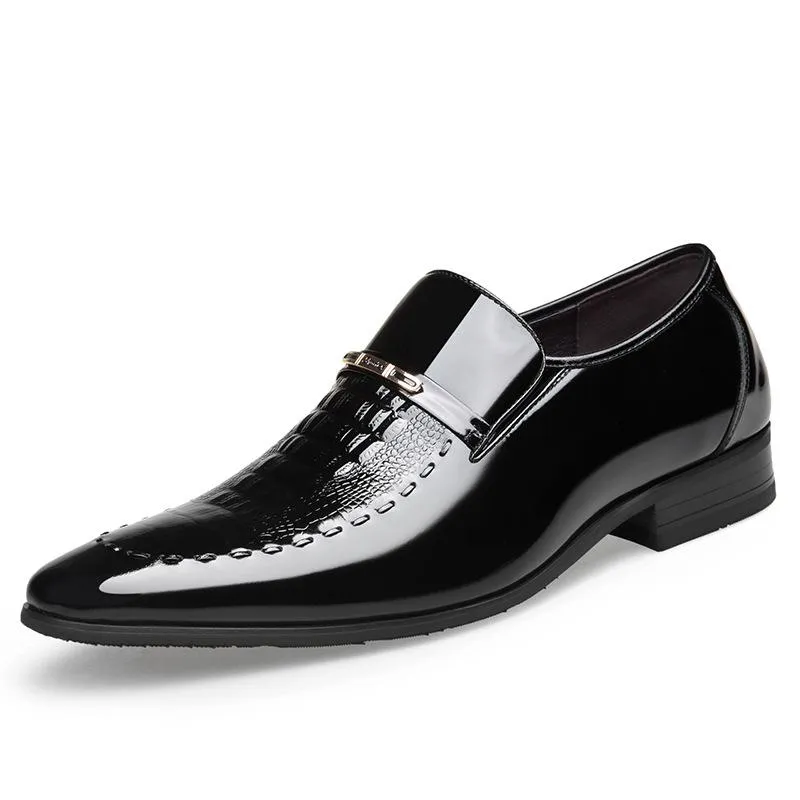 Men's Crocodile Pattern Patent Leather Pointed Toe Business Leather Shoes 26384353L